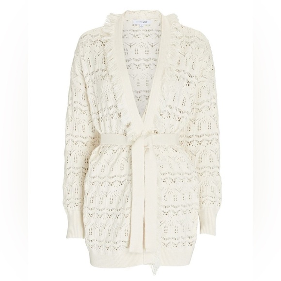 INTERMIX Brady Pointelle Silk-Cotton Wrap Cardigan in White Size Medium. - Picture 12 of 13